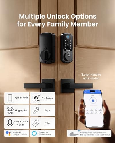 DESLOC B200 Fingerprint Smart Door Lock with App Control, Keyless Entry Deadbolt for Front Door, Auto Lock, Touchscreen Keypad, 8 Unlock Methods, USB-C Backup Power, 12-Month Battery, BHMA Grade3 - Thumbnail 2