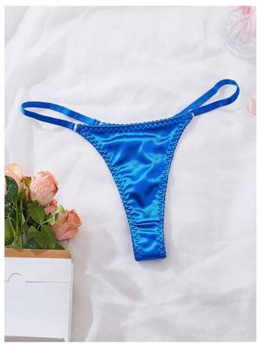 SHENHE Women's 4 Pack Satin G String Thongs Low Rise Silky Sexy Thongs Panties Underwear Black Blue Red Purple Large - Thumbnail 4