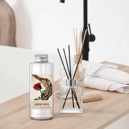 STRN Reed Diffuser Oil Refill, Ebony Rose Scented Diffuser Oil Refills with 6 Reed Sticks 200ML(6.8fl.oz), Room Fresheners for Home, Long-Lasting Summer Fragrance for Living Room, Bedroom, Office - Thumbnail 5