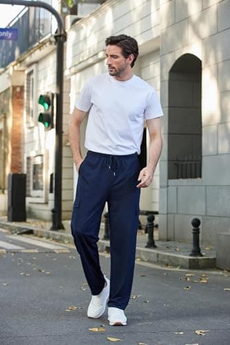 Deyeek Mens Sweat Pants Cargo Sweats for Men Baggy Cargo Sweatpants Open Bottom Gym Joggers Men's Athletic Pants with Pockets Navy Blue - Thumbnail 3