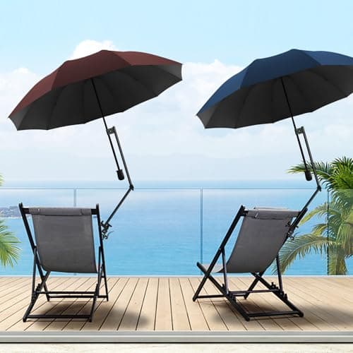 DUOUPA UPF 50 Adjustable Patio Umbrellas,Beach Chair Umbrella with Clamp,Clip on Umbrella suitable for Patio,golf carts,wheelchairs,carts,bleachers,camping and fishing (Blue 53″/Type A) - Thumbnail 2