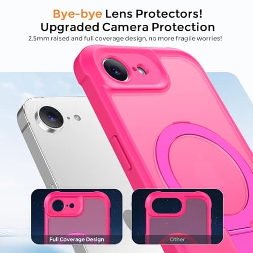 MOCCA for iPhone 17e Case & iPhone 16e Case with Magnetic Invisible Stand [Full Camera Protection][Compatible with Magsafe] Military Drop Shockproof Translucent Matte Phone Case Cover 6.1",Hot Pink - Thumbnail 3