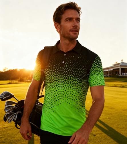 Seadodo Men Polo Shirts Short Sleeve Dry Fit Moisture Wicking Performance Neon Golf Shirt for Tennis Hiking Camping Fluorescent Green L - Thumbnail 2