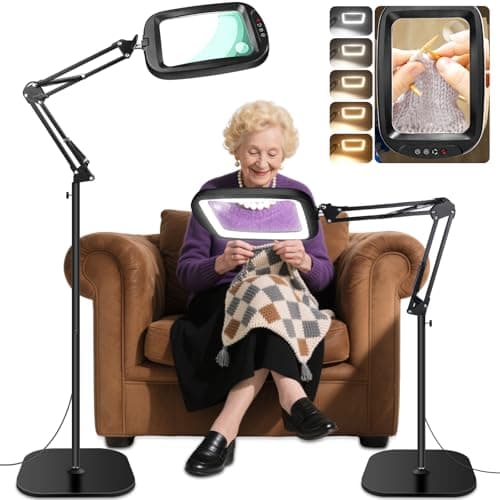 30X 10X Extra Large Floor Magnifying Glass with Light and Stand,7-inch Adjustable Height Floor Magnifying Lamp,2 in 1 Lighted Magnifiers for Close Work, Sewing,Crafts,Hobbies,Reading,Black - Image 1