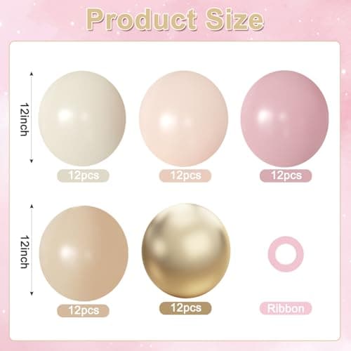Dusty Pink Nude Gold Balloons, 60Pcs 12Inch Pink Sand White Nude Gold Biege Balloons for Boho Baby Shower Wedding Bridal Shower Engagement Birthday Party Decorations - Thumbnail 2