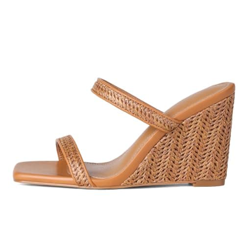 EQAUDES Espadrilles Wedges for Women Beach Summer Raffia Slides Wedge