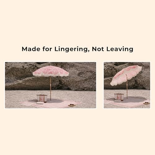 DEER LAND 6FT Fringe Beach Umbrella for Sand, Boho Coastal Patio Umbrella with Tassels, UPF 50+ Sun Protection, Tilt, Carry Bag for Beach Vacation & Pool, Reef Crimson - Thumbnail 3