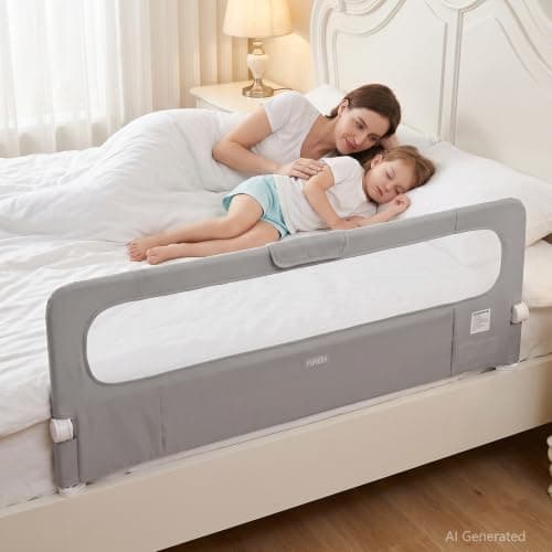 FUNEEK Bed Rail for Toddler, One-Button Swing Down Crib Rail, Bed Guard Rail for Bunk, Daybed, King, Twin, Full, Queen Size Beds, No Tool Easy Assembly (59''L) - Image 1