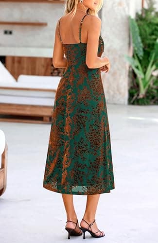 BTFBM Women's Summer Dress Sleeveless Spaghetti Strap Midi Dress Sexy Cowl Neck Floral Cocktail Dress Party Dresses(Dark Green,Medium) - Thumbnail 4