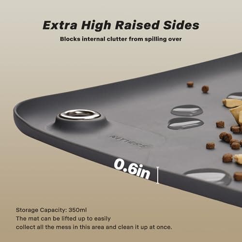 Dog & Cat Mat for Food and Water - Nityers Dog Food Mat for Floors Waterproof with Pocket, High Raised Edges, Thicker BPA Free Silicone, Pet Feeding mat for Bowl, Automatic pet Feeder, Water Fountain - Thumbnail 3