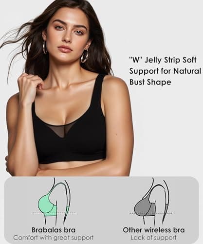 Brabalas Wireless Bras for Women (34C-42DD), Extremely Comfortable Seamless Bra Mesh Bralettes Adjustable Straps Everyday Bra 36D Black - Thumbnail 2