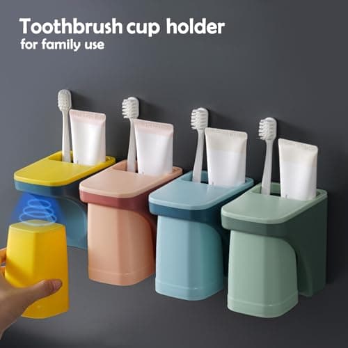 Toothbrush Holder for Bathroom，Wall Mounted Magnetic Suction Cup Set, sgzscl Bathroom Storage Organizer Space Saving for Family Daily Use (Square Blue) - Thumbnail 5