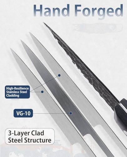 OYY 3.7 Inch Hand Forged Paring Knife, VG10 High Carbon 3-Layer Clad Steel Small Kitchen Knife, Ultra Sharp Full Tang for Peeling, Slicing & Delicate Prep, Gift Box for Men & Women - Thumbnail 5