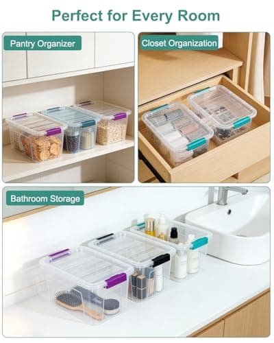 EOENVIVS Clear Storage Bins with Lids 6 Pack, 7 Qt Stackable Storage Containers with Buckle Lock, Durable Plastic Containers & Storage Box Organizer for Pantry, Bathroom, Closet & Office Use - Thumbnail 5