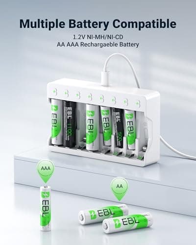 EBL Rechargeable AA Batteries 8 Pack, Ni-MH 2800mAh AA Battery and 8-Bay AA AAA Individual USB Camcorder Battery Charger for NIMH NiCd Battery - Thumbnail 4