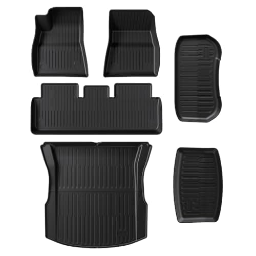 CARENTR 2021-2023 Tesla Model 3 Highland Floor Mats, Custom-Fit All-Weather TPE Full Set with Cargo Liner & Trunk Mat Accessories (2021-2023 Model 3 Full Floor Mat Kit Set of 6)