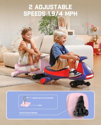 FanttikRide N7 Pro Electric Wiggle Car, Rechargeable Battery, CyberWiggle, 2 in 1 Swing Car, 2 Speeds Max 4 Mph, Anti-Rollover, Flashing Wheels, Bluetooth, Ages 3+, 150 Lbs,Pinkish White - Thumbnail 6