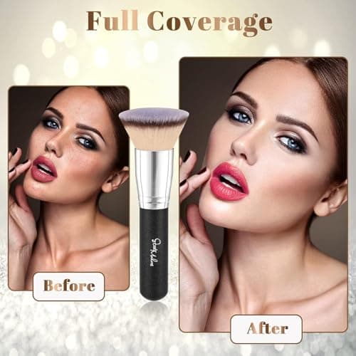 Flat Top Kabuki Foundation Brush, Makeup Brushes Foundation Brush for Liquid Makeup Blending Mineral Cream Powder Buffing Stippling Flawless Face Brush (Black) - Thumbnail 5