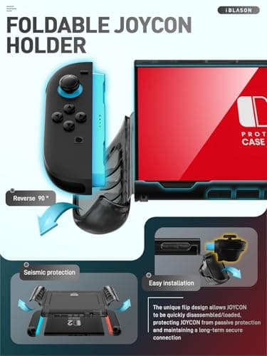 i-Blason for Nintendo Switch 2 Case 2025, Durable Slim Matte Clear Anti-Fingerprint Protective Hard Case with Dockable Comfortable TPU Grip Compatible with Controller & Docking Station - Black - Thumbnail 3