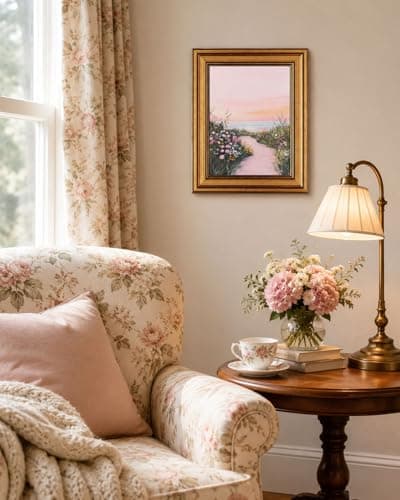 Gold Framed Wall Art, Pink Coastal Seascape Canvas Prints, Pink Sky Beach Wildflower Landscape Picture Wall Decor, Dreamy Beachy Aesthetic Artwork for Living Room Bedroom 12x16 inch - Thumbnail 5
