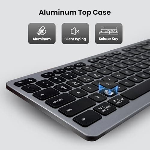 Wireless Keyboard, Bluetooth Keyboard with Leather Palm Rest, Backlighting, Multi-Device Pairing, USB C Rechargeable, for Windows, Mac, iOS, Android, Chrome, Office, Students, Long Hours Typing - Thumbnail 6