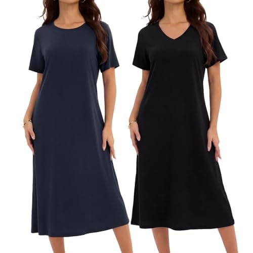 JOYLADY 2 Pack Long Nightgowns for Women Full Length Short Sleeve Sleepshirt Soft Sleepwear Casual Loungwear S - Image 1