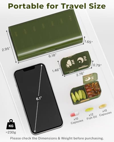 Weekly Pill Organizer 2 Times a Day, 7 Day AM/PM Pill Box, Portable Medication Dispenser with Child-Resistant Latch, BPA-Free, Travel, Office, Pets, Emergency Use (Green) - Thumbnail 4