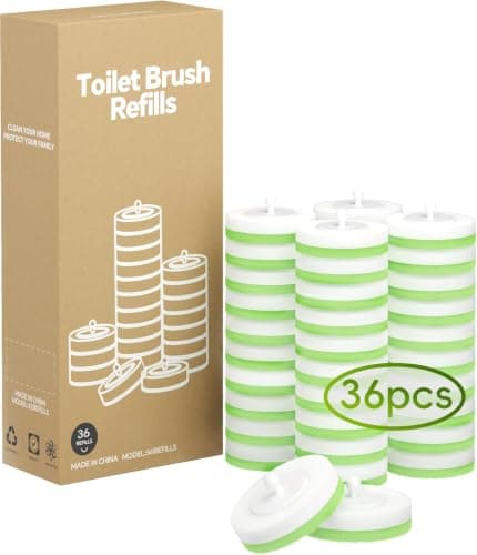 Wall Mounted Disposable Toilet Brush System with Holder, Toilet Bowl Cleaning Wand with Green Refills and One-Button Release (36 Refills) - Image 1