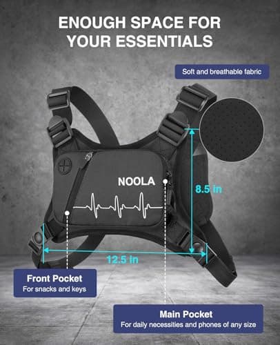 NOOLA Running Chest Pack, Running Vest for Men Women with Reflective Back, Lightweight Sport Chest Bag for Runners, Cycling, Biking, EDC Pouch, Phone Holder Carrier for Jogging, Black - Thumbnail 2