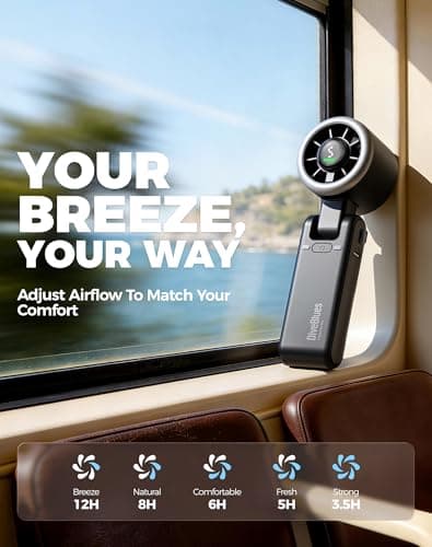 Diveblues Portable Handheld Turbo Fan, 5 Gear Wind, Battery Operated, Up to 12 Working Hours, 3 IN 1 Hand Fan with Air Turbo Tech Cooling Fan for Outdoor Activities, Travel, Working, Obsidian black - Thumbnail 4