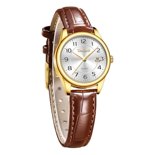 Taxau Watch for Women Brown Leather Band Womens Waterproof Watch Ladies Dress Watches Large Arabic Numerals Small Face Female Watch Leather Strap with Date Easy to Read Reloj para Mujer - Image 1