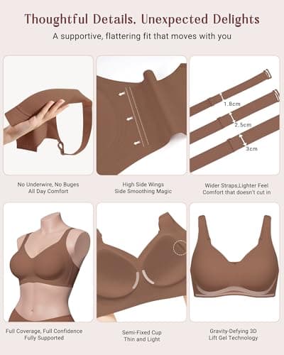 As Fairy Women's Supportive Wireless Bra Full Coverage No Underwire Plus Size Seamless Bralette for Large Breasts(Coffee 36DD) - Thumbnail 6