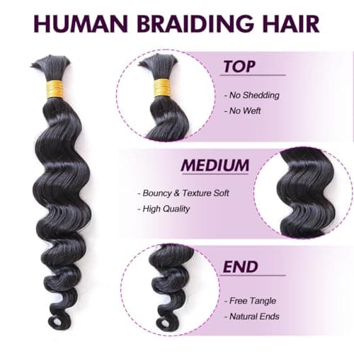 MsFan Boho Hair for Braiding Loose Wave Braiding Hair for Boho Braids 100% Virgin Human Braiding Hair 100G Boho Human Hair NC 18 Inch - Thumbnail 3