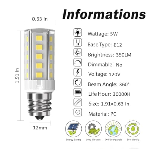 GARTO Dryer Light Bulb 120V 10W 25W Equivalent WE05X20431 WP22002263 Appliance LED Bulbs E12 5W 6000K White for Dryer Drum,Water Ice Dispenser,Refrigerators,Display Bulb-2pack. - Thumbnail 2