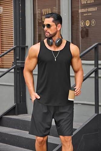 COOFANDY Mens Sleeveless Muscle T Shirts Workout Tank Tops Undershirt Cotton Athletic Sleeveless Shirts for Gym Grey - Thumbnail 5