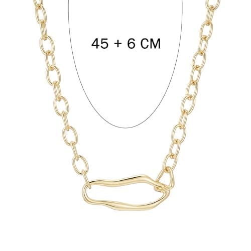 Sylph 18K Gold Plated Chunky Oval Pendant Necklaces, Simple Gold Link Flat Cable Chain Necklaces Paperclip Choker Statement Jewelry Gifts for Women - Thumbnail 4