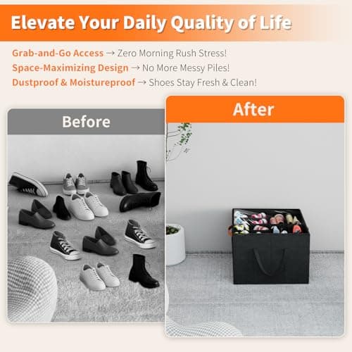 Aokeyee Shoe Organizer for Closet, 2 Pack Foldable Shoe Storage Organizer Box w/Clear Cover and 4 Reinforced Handles, Space Saving Shoes Bin Fits up to 16-32 Pairs, Black - Thumbnail 5