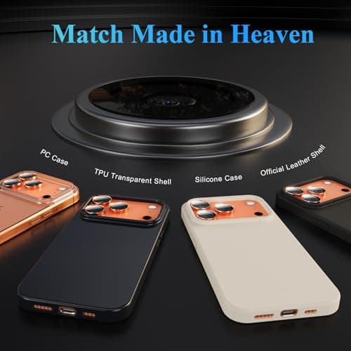 YWXTW Camera Lens Protector for iPhone 17 Pro/iPhone 17 Pro Max, [1 Step Installation Tray] Tempered Glass Screen Protector Metal Individual Camera Cover Accessories Case Friendly (Glitter Orange) - Thumbnail 6