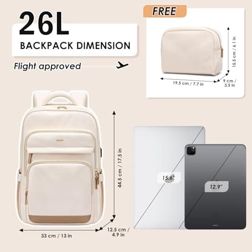 MDODO Laptop Backpack for Women,Travel Backpack with Laptop Compartment,Casual Daypack College Bookbag Computer Backpack for Work with Small Organizer Bag,Beige - Thumbnail 2