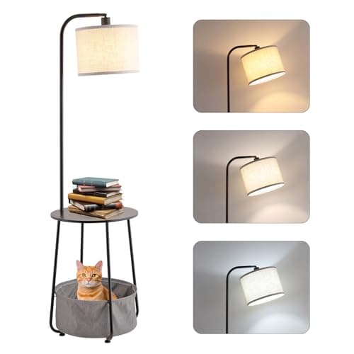 YJSQOEOE Floor Lamp with Cat Bed, Adjustable Lampshade, 3 Color Temperatures, Foot Switch Control, Tall Standing Lamp with Pet House, Modern Lighting for Living Room Bedroom Decor, Black - Image 1