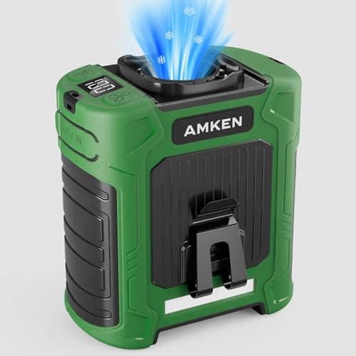 AMKEN Waist Fan, 10000mAh Rechargeable Belt Clip Fan, 59ft/s Airflow, 6-Speed 18500RPM Wearable Cooling with Bottom Air Intake, LED SOS Warning Light, Charge 2 Phones for Jobsite Camping