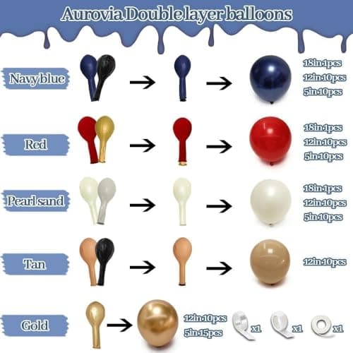 Red Blue Balloon Garland, Double Stuffed Navy Blue Red White Sand Pearl Balloon Arch Kit Nude Gold Balloons for Baby Shower Birthday Wedding Graduation Independence Day Party Decorations - Thumbnail 3