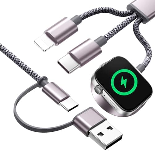Multi Charger Cable for Apple Watch, Travel Essential 3 in 2 Charger Cord for iPhone, USB C Cable Compatible with iWatch Ultra,4FT, Gray