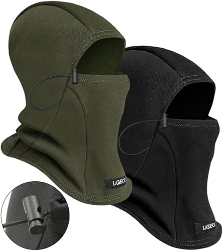 Labeol 2 Pack Kids Balaclava Ski Mask, Winter Face Mask for Boys Girls, Windproof Face Cover with Adjustable Drawstring（8-15Y, Green+Black） - Image 1