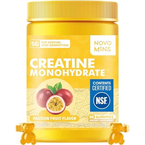 novomins Creatine Monohydrate Gummies 5000mg for Men & Women, Chewables Creatine Monohydrate for Muscle Strength, Muscle Builder, Energy Boost, Pre-Workout Supplement(90 Count)-Passion Fruit Flavor - Image 1