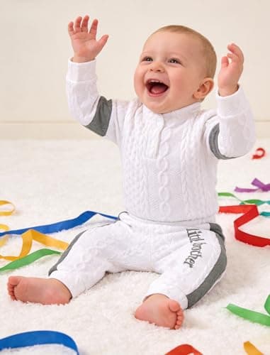 Hihosdor Newborn Boy Outfits Knit Long Sleeve Romper Pants Set Fall Winter Baby Boy Clothes, Grey, Newborn - Thumbnail 3