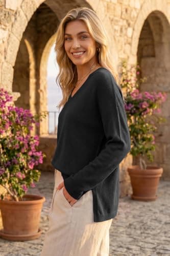 Arach&Cloz Women's Wool Blend Oversized Fall Casual Sweater Black L - Thumbnail 2