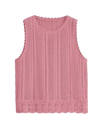 KIRUNDO Beach Vacation Clothes for Women Spring Summer Crochet Sweater Vest Tank Tops Cover Ups Resort Cruise Outfits 2026(Pink, X-Large) - Image 1