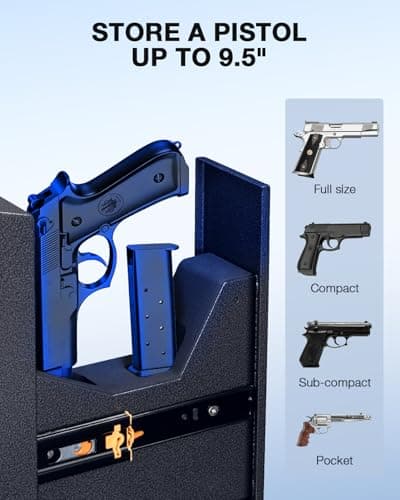 IDMIDM Pistol Safe Upgraded,0.1 Seconds Quick Access Auto Sliding Door Hand Gun Safe for Handgun,with Biometric Fingerprint, PIN Code,Key Access,for Bedside, Desk,Office Safety (Upgraded Pistol Safe) - Thumbnail 5