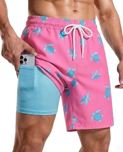CoozySphere Mens 7 Inch Swim Trunks with Compression Liner Short Stretch Mens Bathing Suit Quick Dry Swimming Trunks Swimsuit M - Image 1